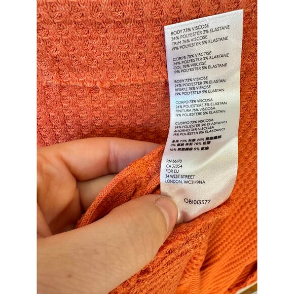 FREE PEOPLE North Shore Thermal Tunic Top Size Small Corral Orange Waffle Knit - Picture 10 of 11